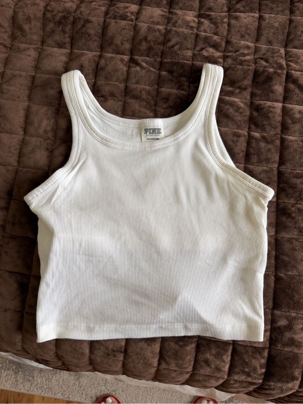 NWOT PINK Victoria's Secret White Ribbed Cropped Tank